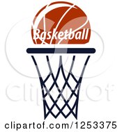 Clipart Of A Basketball With Text Over A Hoop Royalty Free Vector Illustration