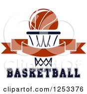 Clipart Of A Basketball Over A Banner Hoop And Text Royalty Free Vector Illustration