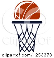 Clipart Of A Basketball Over A Hoop Royalty Free Vector Illustration