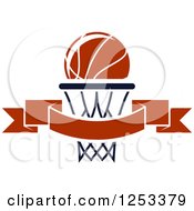 Poster, Art Print Of Basketball Over A Banner And Hoop