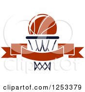 Clipart Of A Basketball Over A Banner And Hoop Royalty Free Vector Illustration