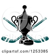 Clipart Of A Championship Trophy With Crossed Hockey Sticks And A Puck Royalty Free Vector Illustration