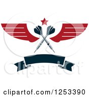 Poster, Art Print Of Crossed Darts With A Star Wings And Blank Banner