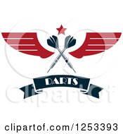 Poster, Art Print Of Crossed Darts With A Star Wings And Text Banner