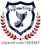 Poster, Art Print Of Bowling Ball And Championship Trophy Shield With A Laurel And Text