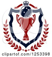 Clipart Of A Bowling Ball And Championship Trophy Shield With A Crown And Laurel Royalty Free Vector Illustration