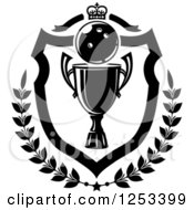 Clipart Of A Black And White Bowling Ball And Championship Trophy Shield With A Crown And Laurel Royalty Free Vector Illustration