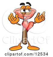 Clipart Picture Of A Sink Plunger Mascot Cartoon Character With His Heart Beating Out Of His Chest by Toons4Biz