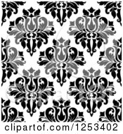 Clipart Of A Seamless Background Pattern Of Black And White Damask Royalty Free Vector Illustration
