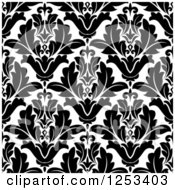 Clipart Of A Seamless Background Pattern Of Black And White Damask Royalty Free Vector Illustration