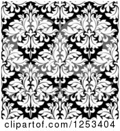 Poster, Art Print Of Seamless Background Pattern Of Black And White Damask