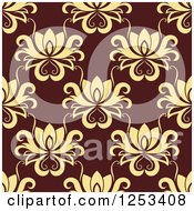 Poster, Art Print Of Seamless Background Pattern Of Yellow Damask On Brown