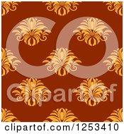 Poster, Art Print Of Seamless Background Pattern Of Yellow Damask On Red