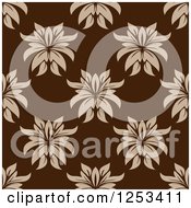 Poster, Art Print Of Seamless Background Pattern Of Tan Damask On Brown