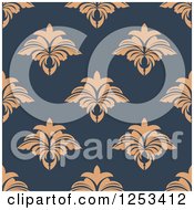 Poster, Art Print Of Seamless Background Pattern Of Tan Damask On Blue