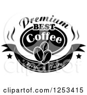Clipart Of A Black And White Premium Best Coffee Fresh And Tasty Design Royalty Free Vector Illustration