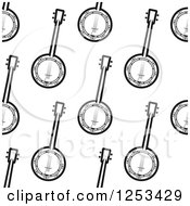 Clipart Of A Seamless Background Pattern Of Black And White Banjos Royalty Free Vector Illustration