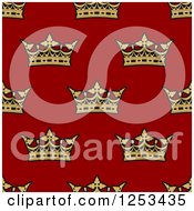 Poster, Art Print Of Seamless Background Pattern Of Gold Crowns Over Red