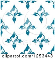 Clipart Of A Seamless Background Pattern Of Blue Fleur De Lis Royalty Free Vector Illustration