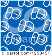 Clipart Of A Seamless Background Pattern Of White Pills On Blue Royalty Free Vector Illustration