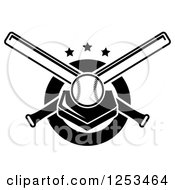 Poster, Art Print Of Black And White Baseball On A Plate With Crossed Bats And Stars