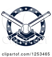 Clipart Of A Navy Blue Baseball On A Plate With Crossed Bats And Stars Royalty Free Vector Illustration by Vector Tradition SM