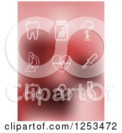 Clipart Of White Medical And Dental Icons On Gradient Red Royalty Free Vector Illustration