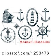 Poster, Art Print Of Navy Blue Nautical Anchors And Heraldic Designs