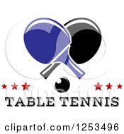 Clipart Of A Ping Pong Ball And Crossed Paddles With Stars Over Table Tennis Text Royalty Free Vector Illustration