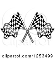Clipart Of Crossed Black And White Checkered Racing Flags Royalty Free Vector Illustration