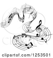 Poster, Art Print Of Grayscale Flowing Music Notes 5