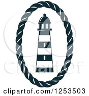 Poster, Art Print Of Navy Blue Lighthouse In A Rope Oval