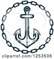 Poster, Art Print Of Navy Blue Anchor In A Chain Circle