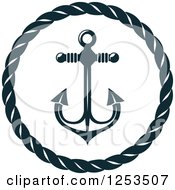 Poster, Art Print Of Navy Blue Anchor In A Rope Circle