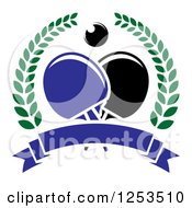 Clipart Of A Ping Pong Ball And Paddles With A Banner And Laurel Wreath Royalty Free Vector Illustration
