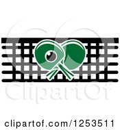 Clipart Of A Ping Pong Ball And Crossed Paddles With A Net Royalty Free Vector Illustration