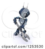 Poster, Art Print Of 3d Blue Android Robot Using A Spanner Wrench