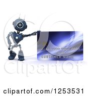 Poster, Art Print Of 3d Blue Android Robot With A Giant Credit Card