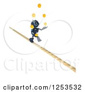 Poster, Art Print Of 3d Blue Android Robot Juggling And Crossing A Tight Rope