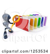 Poster, Art Print Of 3d Blue Android Robot Using A Magnifying Glass To Search Folders