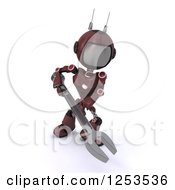 Poster, Art Print Of 3d Red Android Robot Using A Spanner Wrench