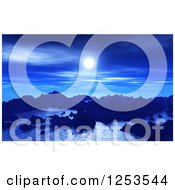 Clipart Of A 3d Full Moon Over An Alien Planet Seascape Royalty Free Illustration