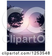 Poster, Art Print Of Silhouetted Fit Woman Jogging With Her Dog At Sunset