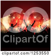 Poster, Art Print Of Silhouetted Crowd Dancing Under Flares Of Red And Gold Lights And Stars
