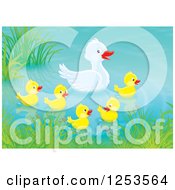 Clipart Of A Mother Duck And Babies On A Pond Royalty Free Illustration