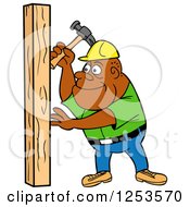 Clipart Of A Black Male Carpenter Hammering A Wood Stud Royalty Free Vector Illustration