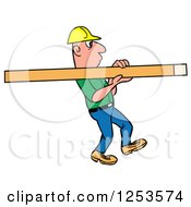 Clipart Of A White Male Carpenter Carrying A Wood Stud Royalty Free Vector Illustration