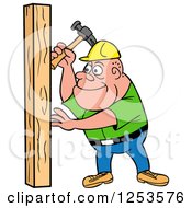 Poster, Art Print Of White Male Carpenter Hammering A Wood Stud