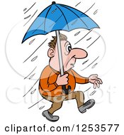 Poster, Art Print Of White Man Walking In A Rain Storm With An Umbrella