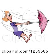Clipart Of A White Woman Struggling With An Umbrella In A Wind Storm Royalty Free Vector Illustration